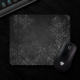 Glimmery Onyx Grunge | Silvery Black Glam Damask Mousepad