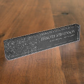 Glimmery Onyx Grunge | Silvery Black Glam Damask Namensplakette (Seite)