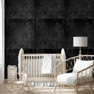 Glimmery Onyx Grunge Silvery Black Glam Damask Tapete