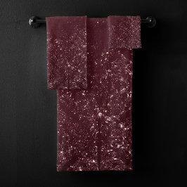 Glimmery Wine Grunge | Sangria Bordeaux Damask Badhandtuch Set