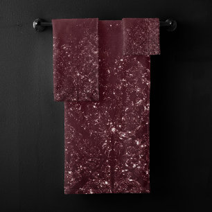Glimmery Wine Grunge   Sangria Bordeaux Damask Badhandtuch Set