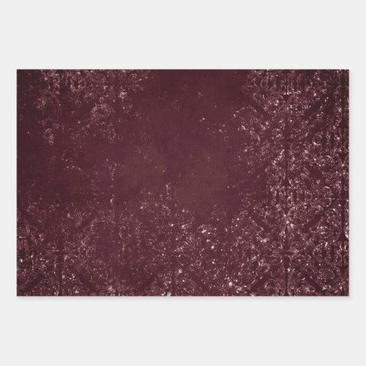 Glimmery Wine Grunge | Sangria Bordeaux Damask Geschenkpapier Set (Vorderseite 2)