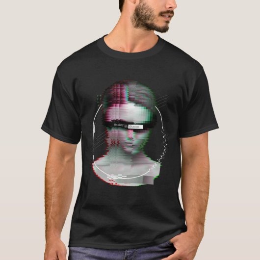 Glitch Aesthetic Statue With Quote Reality Is An I T-Shirt (Vorderseite)