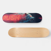 Glitch Art Wolf und Neonrot "RUSH" Text  Skateboard (Horizontal)