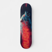 Glitch Art Wolf und Neonrot "RUSH" Text  Skateboard (Vorne)