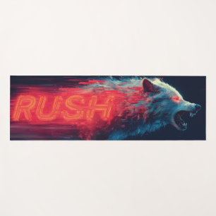 Glitch Art Wolf und Neonrot "RUSH" Text Yogamatte