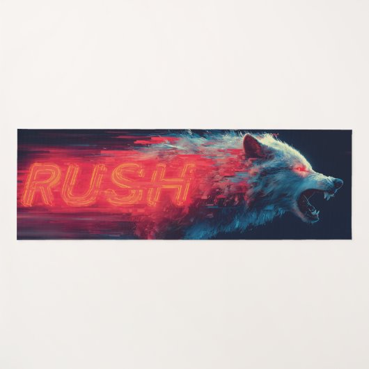 Glitch Art Wolf und Neonrot "RUSH" Text Yogamatte (Vorderseite (Horizontal))