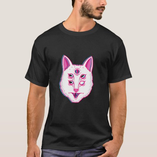 Glitch Cat Luminous Cat With Eyes T-Shirt (Vorderseite)