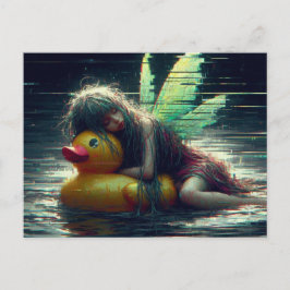 Glitch Fairy schläft auf einem Entenpool Schwimmba Postkarte