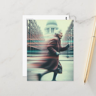Glitch Funny Adorable Granny Running Postkarte
