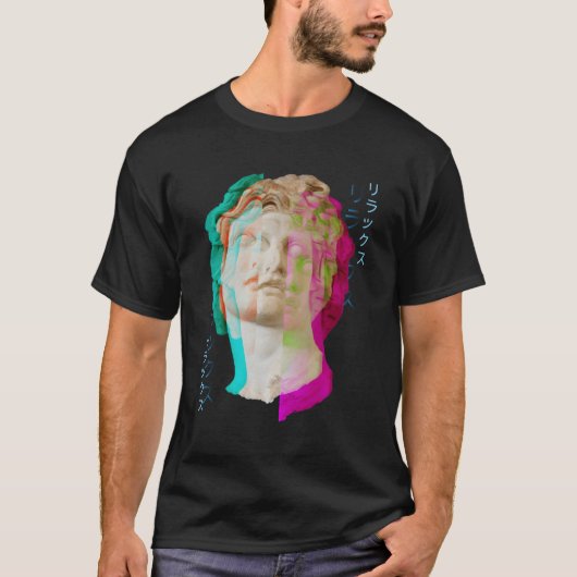 Glitch Griechische Statue Wave Synthwave Vaporwave T-Shirt (Vorderseite)
