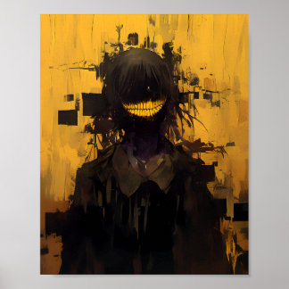 Glitch Horror Lächeln - Dunkler Surrealist Gelb Poster