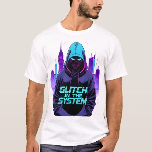 Glitch im System Cyberpunk Hacker Neon T-Shirt (Vorderseite)