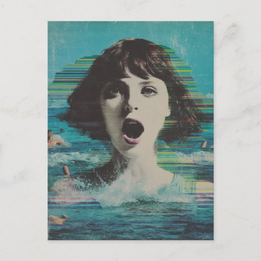 Glitch Lady am Strand Postkarte (Vorderseite)