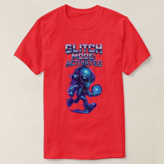 Glitch Mode Activated Cyber Alien Power T-Shirt (Design vorne)