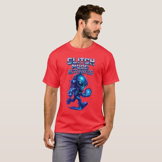 Glitch Mode Activated Cyber Alien Power T-Shirt (Vorne ganz)