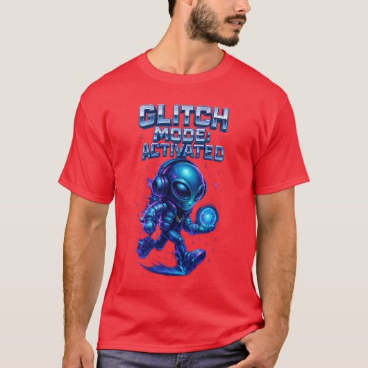 Glitch Mode Activated Cyber Alien Power T-Shirt (Vorderseite)