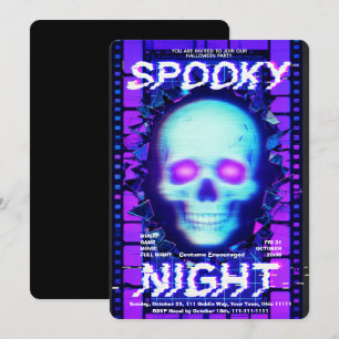Glitch Neon-Schädel Gruselige Halloween-Party Einladung