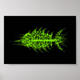 Glitch Pixel Code Fish Wall Art Poster