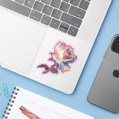 Glitch Pixel Rosa Blumen-Sticker-Design Aufkleber (Laptop mit iPhone)