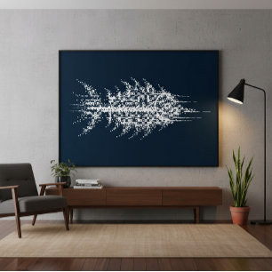 Glitch Pixel Weiß Fisch Wandkunst Leinwanddruck