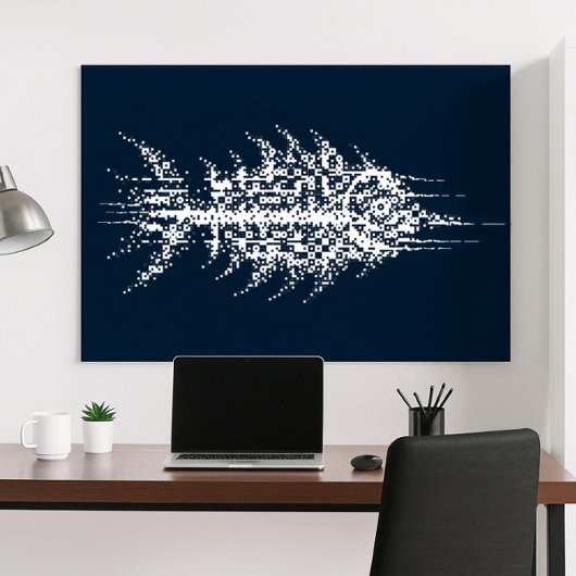 Glitch Pixel Weiße Fisch Wandkunst Poster