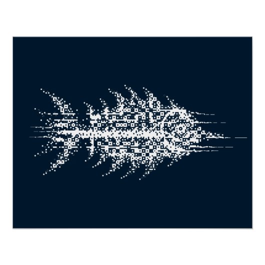 Glitch Pixel Weiße Fisch Wandkunst Poster (Vorderseite)