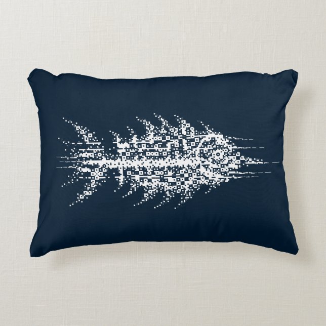 Glitch Pixel White Fish Dekokissen (Vorderseite)