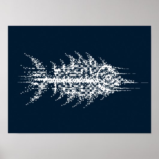 Glitch Pixel White Fish Wall Art Poster (Vorne)