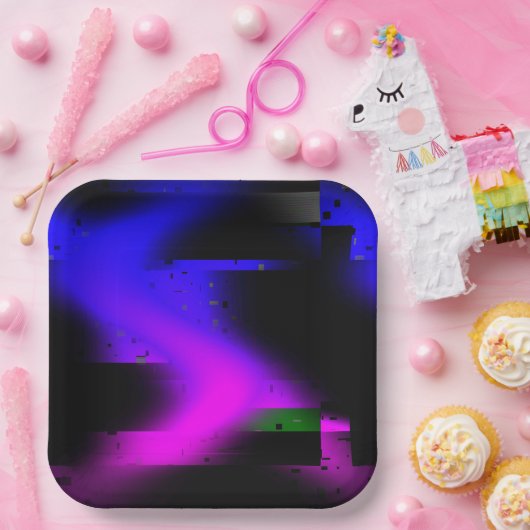 Glitch Plasma Black Pappteller (Party)