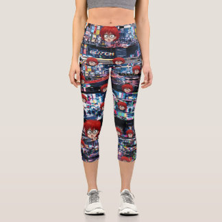 Glitch Retro Anime  Capri Leggings