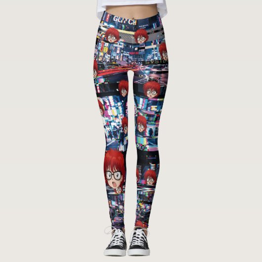 Glitch Retro Anime  Leggings (Vorderseite)