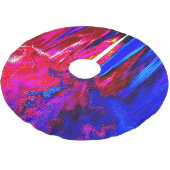 Glitch Rot und Blau Polyester Weihnachtsbaumdecke (Schrägansicht)
