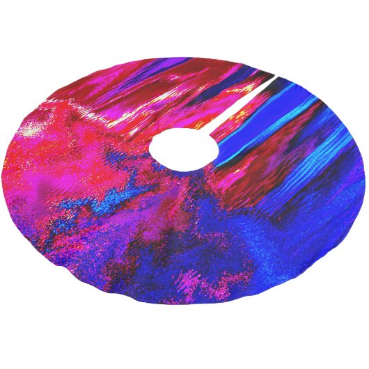 Glitch Rot und Blau Polyester Weihnachtsbaumdecke (Schrägansicht)