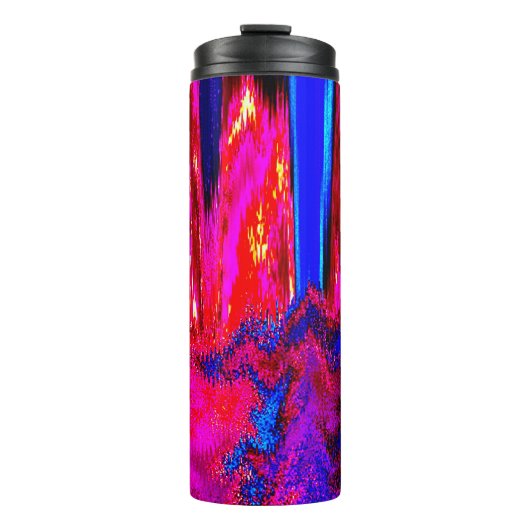 Glitch Rot und Blau Thermosbecher (Vorderseite)