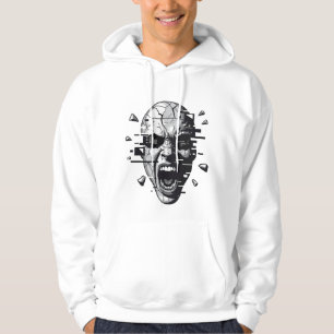 Glitch-Schrei Abstractes Gesicht – Dark Cyberpunk- Hoodie