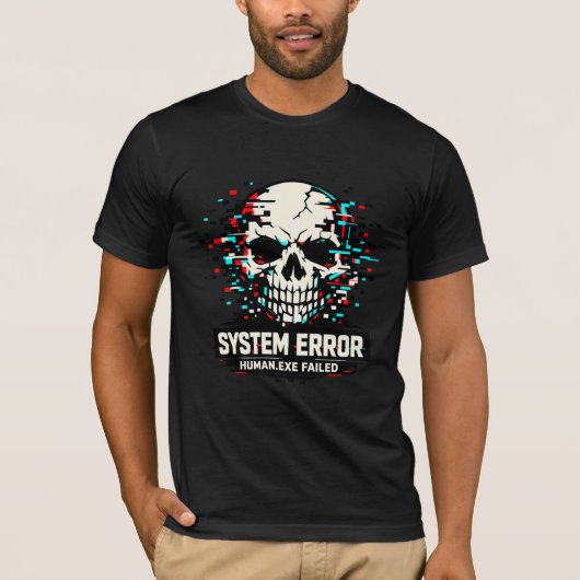 Glitch Skull System Error T-Shirt | Cyberpunk (Vorderseite)