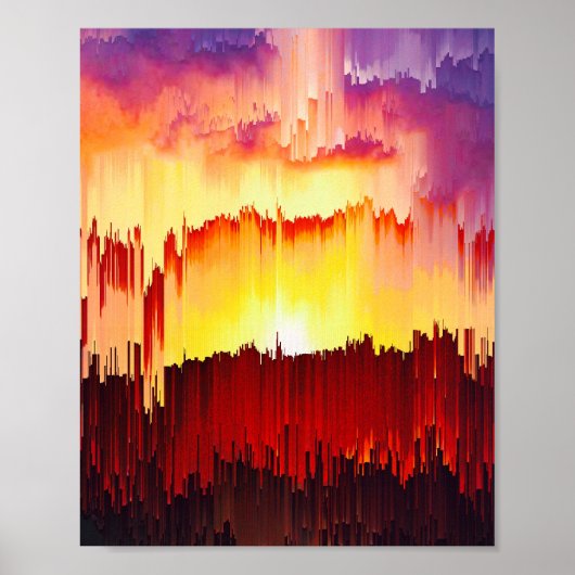 Glitch-Sonnenuntergangs-Himmel Abstrakt Kunst Poster (Vorne)