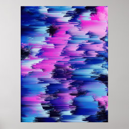 Glitch Sunset Abstract Landscape Poster