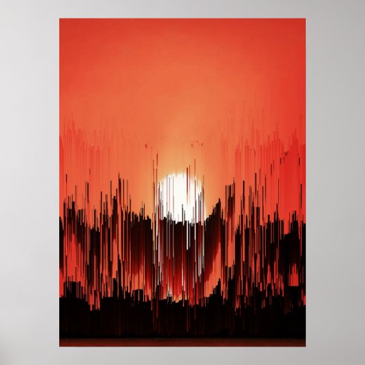 Glitch Sunset Skyline Abstract Poster (Vorne)