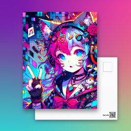 Glitchcore Colorful Anime Artwork Sprichwort Hi Postkarte
