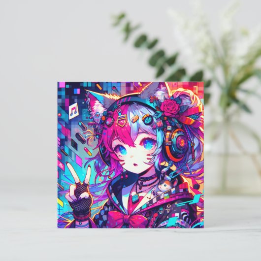 Glitchcore Farbenfrohe Anime Girl Artwork Blank (Stehend Vorderseite)