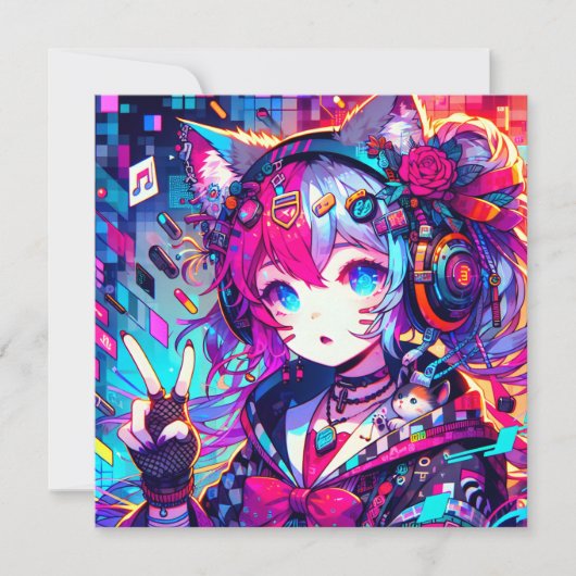 Glitchcore Farbenfrohe Anime Girl Artwork Blank (Vorderseite)