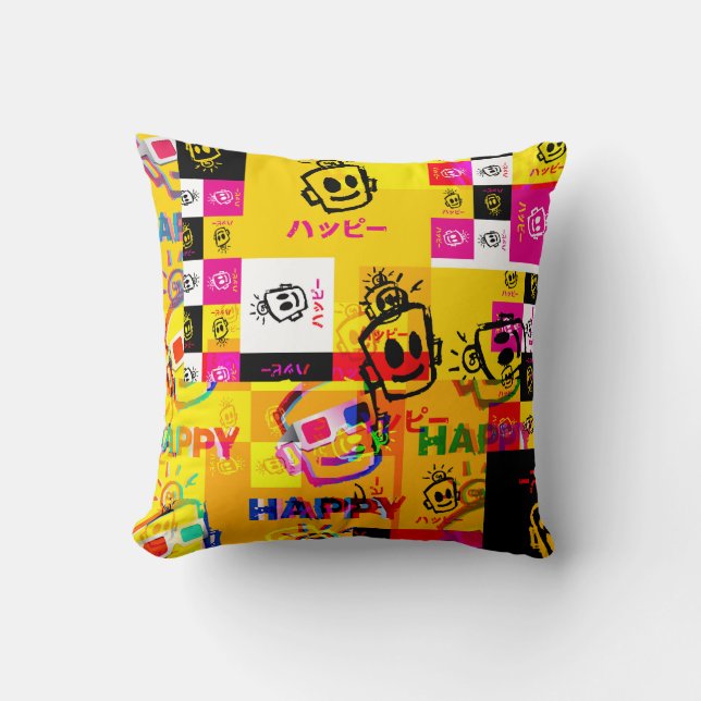 GLITCHED HAPPY Kissen (Vorderseite)
