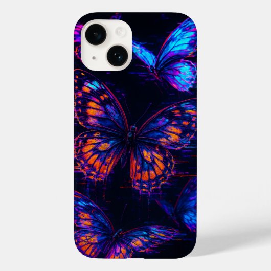 Glitched Neon Butterflies Hologram iPhone Case (Rückseite)