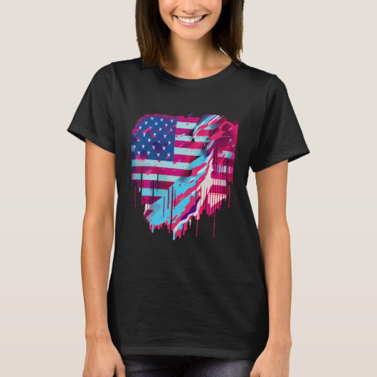 Glitched Vaporwave American Flag T-Shirt (Vorderseite)