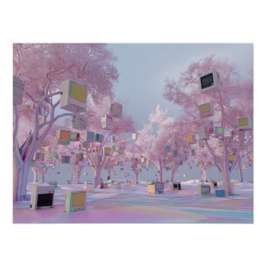 Glitchige Pinke Sakura-Park mit schwebenden Fenste Poster (Vorderseite)