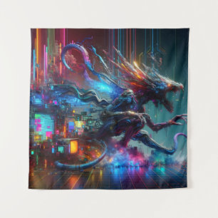 Glitching Creature, die sich vom Fernsehbildschirm Wandteppich