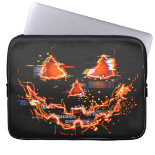 Glitchy Neon-Kürbis Cyberpunk-Halloween Laptopschutzhülle