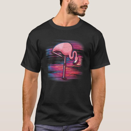 Glitchy Noise Flamingo Vaporwave T-Shirt (Vorderseite)
